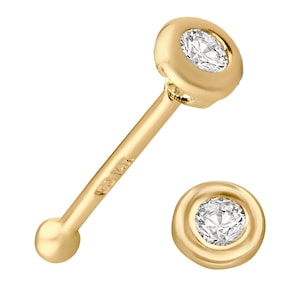 14k Solid Gold Round Cubic Zirconia Bezel Prong Setting Nose Bone
