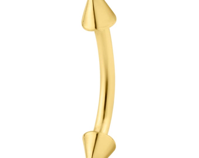 14k Solid Gold Eyebrow Plain Spike Design External Threaded Screw