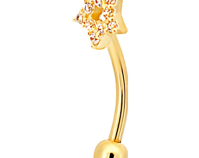 14k Yellow Gold Hollow Star with Multi CZ Eyebrow Barbell Externally Threaded Screw