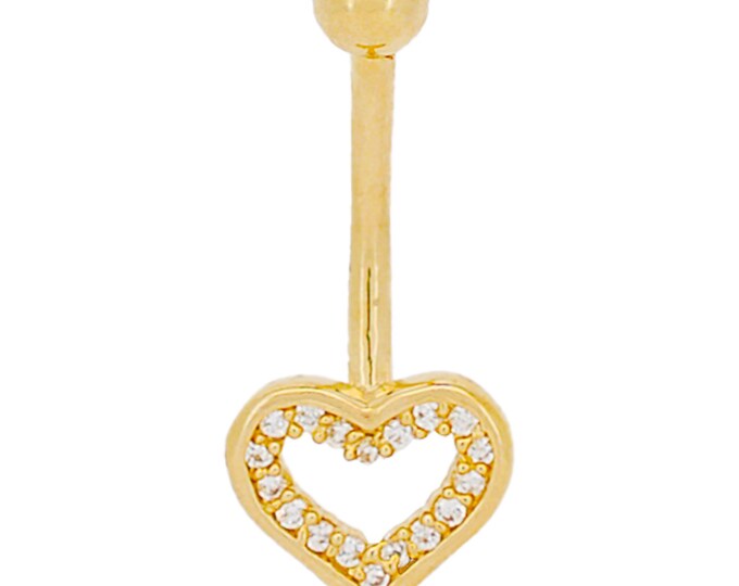 14k Yellow Gold Heart Shaped CZ with Multi CZ Around Belly Ring