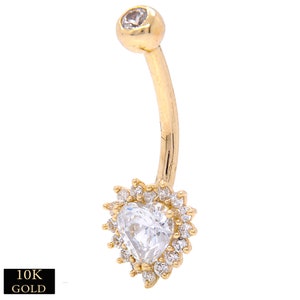 10k Solid Gold Banana Belly Ring with Heart Prong, 8.5mm Design, Body Jewelry, Gift Idea