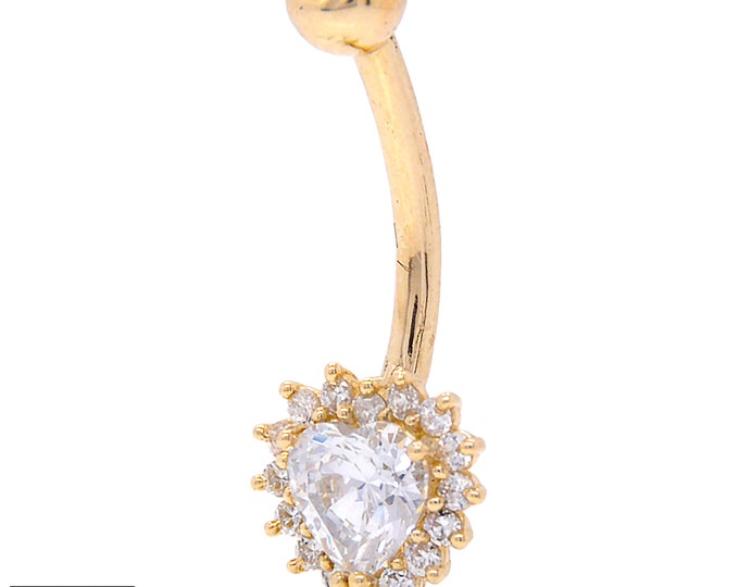10k Solid Gold Banana Belly Ring with Heart Prong, 8.5mm Design, Body Jewelry, Gift Idea