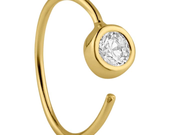 14K Solid Yellow Gold CZ Bezel Nose Hoop, 8mm Wide Piercing Jewelry, High-Quality Nose Ring, Elegant Gift