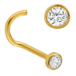 14k Yellow Gold Round Cubic Zirconia Bezel Setting Nose Screw