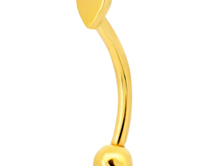 14k Yellow Gold Heart Eyebrow Barbell Externally Threaded Screw