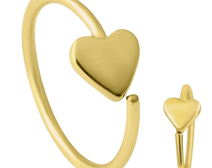 14k Solid Gold Heart Design Hoops Piercing Twist to Open | Lip Piercing | Helix Hoop | Cartilage | Conch Hoop | Body Jewelry | Earring