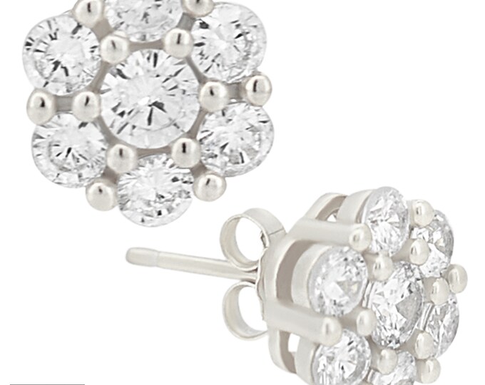 925 Sterling Silver Round Flower Push Back Stud Earring