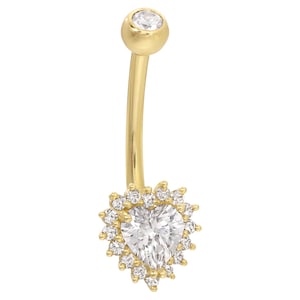 14k Solid Gold Banana Belly Ring with 8.5mm Heart Prong Design
