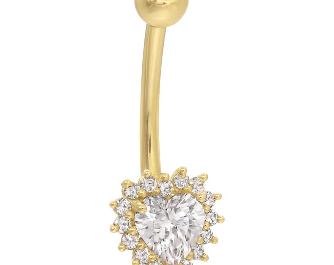 14k Solid Gold Banana Belly Ring with 8.5mm Heart Prong Design