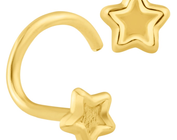14k Solid Yellow Gold 2.5mm Beveled Star Stud Design 7mm Length Nose Screw