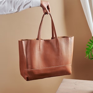 Genuine Leather Tote Bag, Women's Large Tote Bag for Work, Leather Shoulder Bag, Handmade Tote, Italian Leather Handbag, Oversized Tote Bag Dark Brown