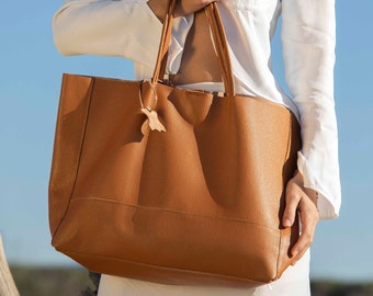 Large Leather Tote Bag, Work Bag for Women, Italian Leather Tote Bag, Oversized Leather Tote Bag, Handmade Leather Shoulder Bag