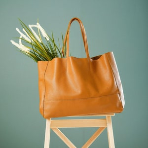 Large Leather Tote -Shopper Leather Bag - Adoratti