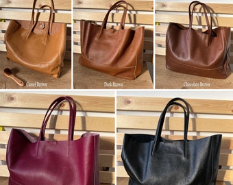 Leather Tote Bags for Women - Italian Genuine Leather - Brown leather bag - Oversized crossbody tote bag - Gifts for women