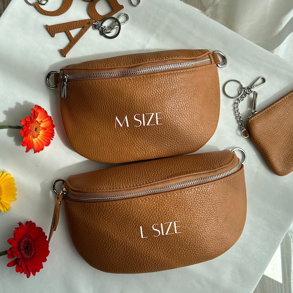 Camel Brown Bum Bag, Leather Fanny Pack for Women, Two size Crossover Purse, Personalized Crossbody Travel Bag, Gift for her