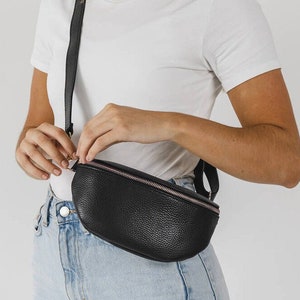 Soft Italian Leather Fanny Pack Handmade Crossbody Sling Bag Mini Travel Bag Black Leather Bum Bag Gift Idea Black