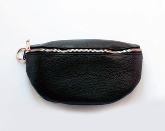 Leather Bum Bag  Trendy Hip Pack  Black Fanny Pack with Personalized Initial and Wallet  Waist Bag  Made in Italy