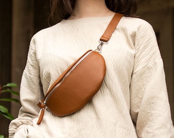 Genuine leather fanny pack, Small leather sling bag, Handmade mini crossbody bag, Festival belt bag in soft italian leather