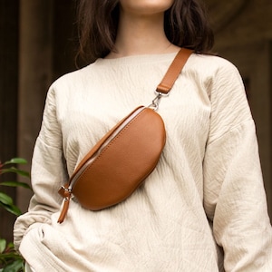 brown leather bum bag, cross over bag