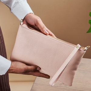 Crossbody Leather Clutch Wristlet Pouch for Women / Event Zipper Purse with Wrist Strap, Gift for Her image 7