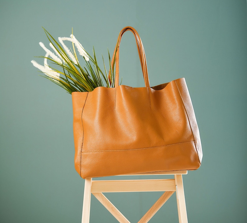 Brown Leather Tote Shopper Bag, Genuine Italian Leather Purse, Large Shoulder Bag