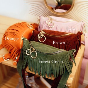 Suede Leather Crossover Handbags / Leather Funny Pack / Green Genuine Leather Purse / Women Leather Bag / Christmas Gift image 3