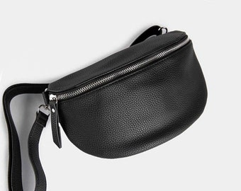 Trendige Leder Gürteltasche, Schwarz Echtleder, Beutel, Gürteltasche, Taille Tasche, Schulter Sling Bag, Crossbody Travel Purse Purse