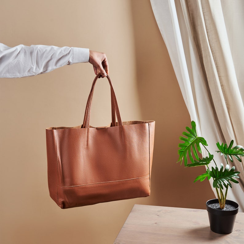 Genuine Leather Tote Bag, Women's Large Tote Bag for Work, Leather Shoulder Bag, Handmade Tote, Italian Leather Handbag, Oversized Tote Bag image 2