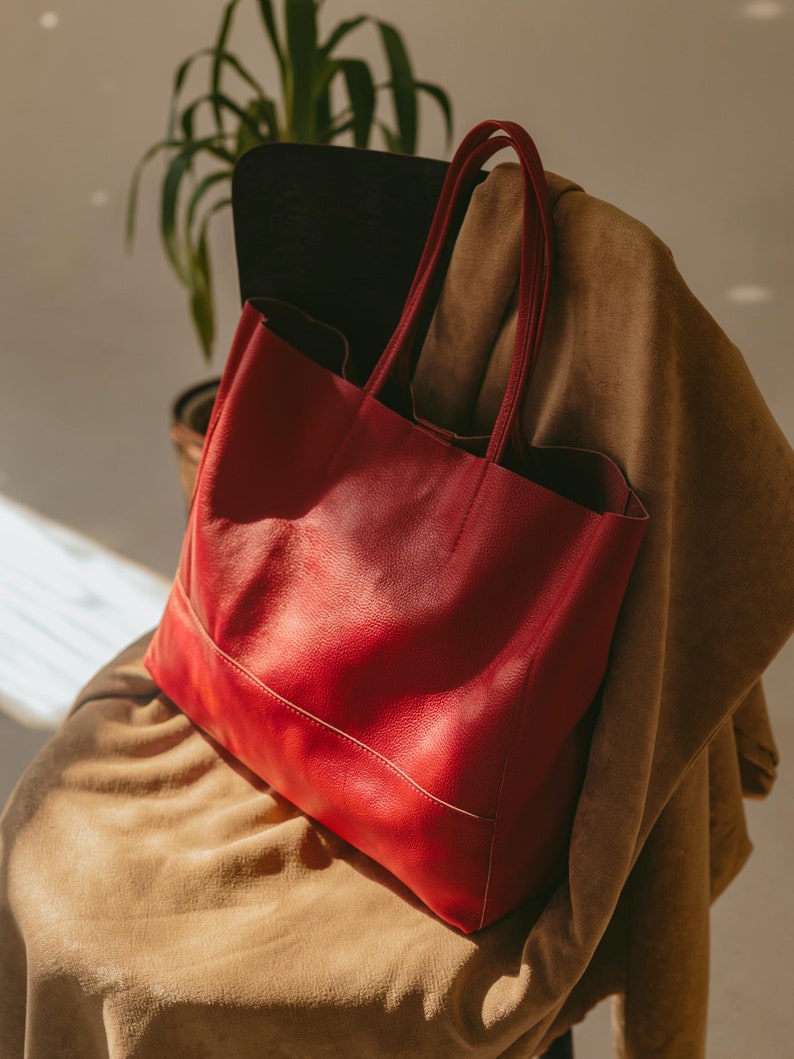 Women Leather Tote, Brown Genuine Leather Handbags, Cross Body Bag, Handmade in Italy, Gift for Her image 8