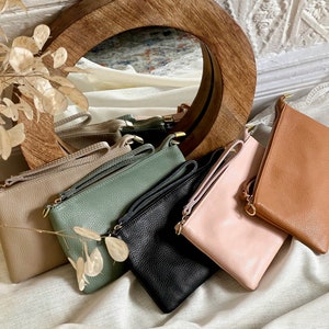 Weiche italienische Leder-Handgelenktasche, schlanke Damen-Clutch, Leder-Reißverschluss-Clutch, kleine Crossbody-Tasche, Brautgeschenk-Kosmetiktasche Bild 2