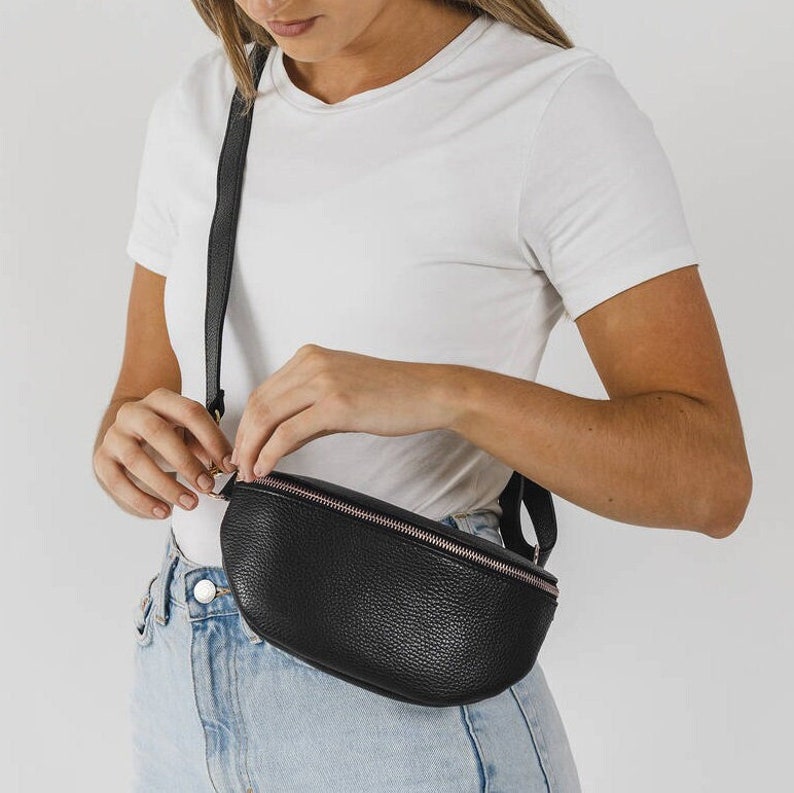 Soft Italian Leather Fanny Pack Handmade Crossbody Sling Bag Mini Travel Bag Black Leather Bum Bag Gift Idea Black