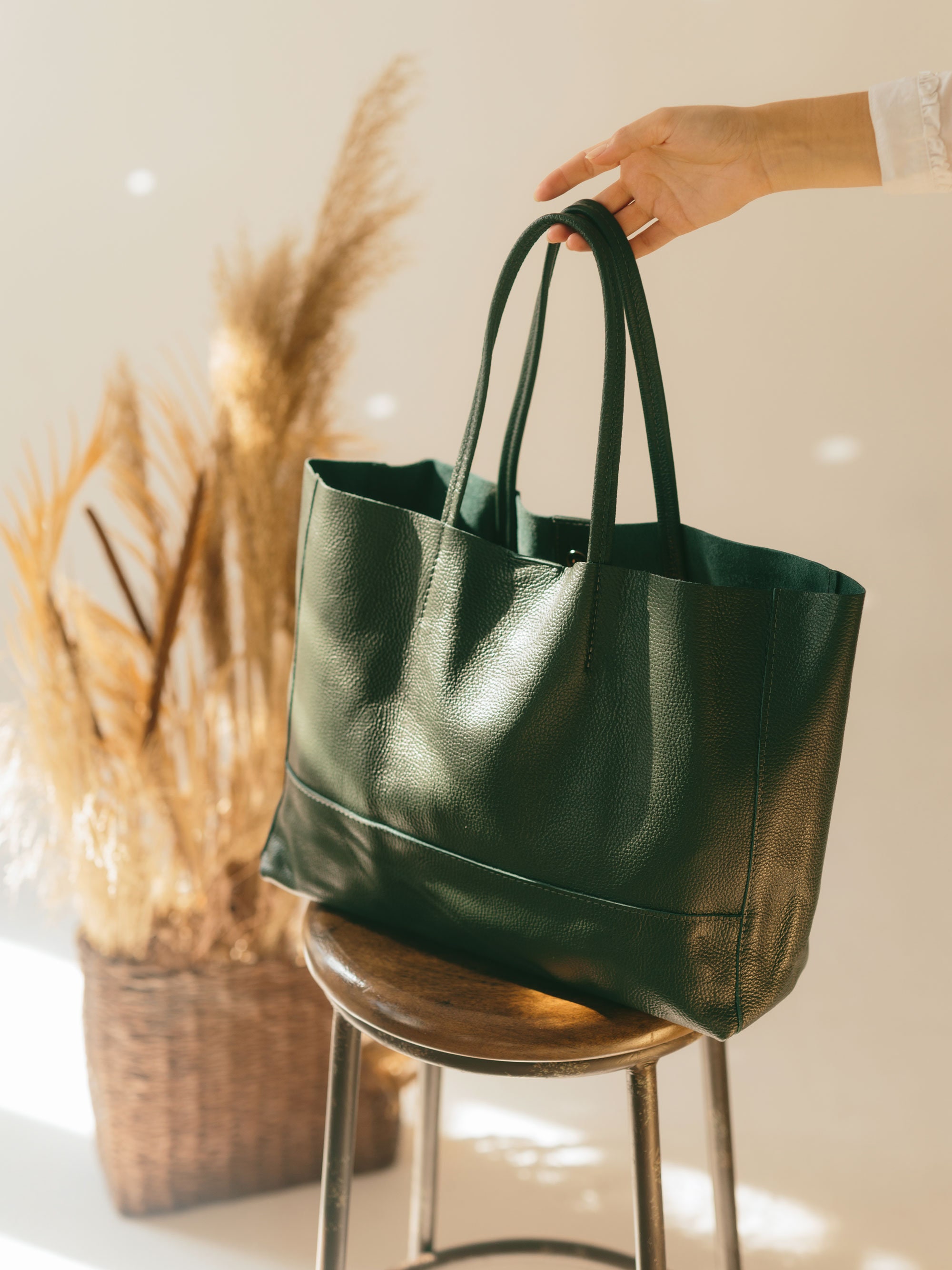 Large Soft Leather Tote Bag, Oversize Brown Handbag for Weekend