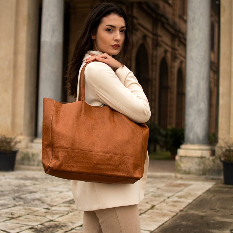 Women Leather Tote, Brown Genuine Leather Handbags, Cross Body Bag, Handmade in Italy, Gift for Her Earth Brown