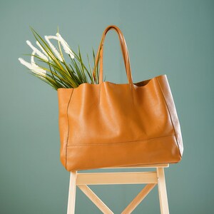light brown tote bag, soft leather tote bag, handmade shoulder bag for women