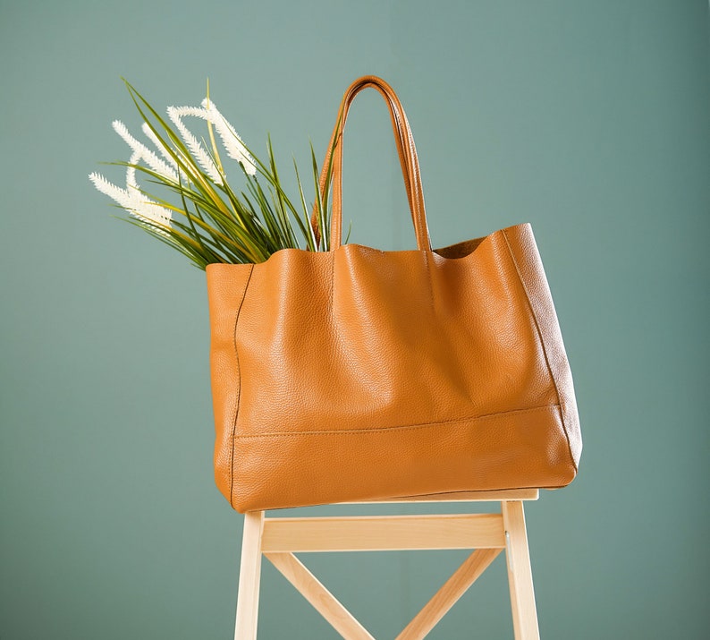 light brown tote bag, soft leather tote bag, handmade shoulder bag for women