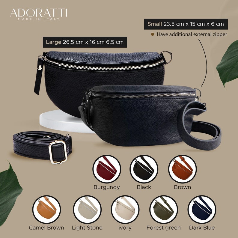 Crossbody Purse Leather Fanny Pack Cowhide Leather Hip Bag Belly Leather Bag Women Shoulder Bag Waist Bag Gifts image 6