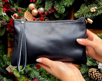 Leder Wristlet für Frauen • CrossBody Reißverschluss Beutel • Handgemachte Leder Clutch mit Tasche • Kleine Italienische Handtasche • Brautjungfer Geschenk für Sie