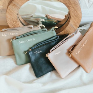 Leather Wristlet for Women CrossBody Zipper Pouch Handmade Leather Clutch with Pocket Small Italian Handbag Bridesmaid Gift for Her image 10