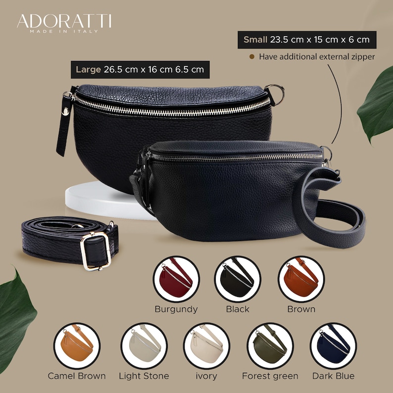 Genuine leather fanny pack, Small leather sling bag, Handmade mini crossbody bag, Festival belt bag in soft italian leather Dark Brown