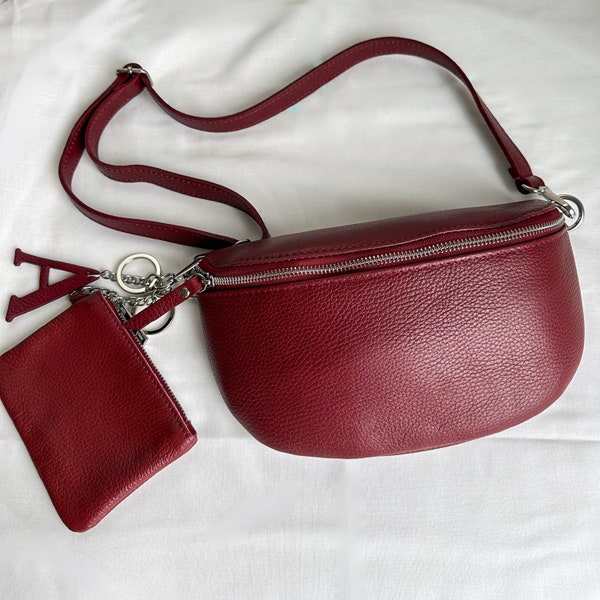 Red Leather Fanny Pack Waist Belt Purse for Women Personalized Crossbody Travel Bum Bag Gift for her