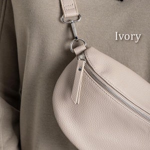 Genuine leather fanny pack, Small leather sling bag, Handmade mini crossbody bag, Festival belt bag in soft italian leather Ivory