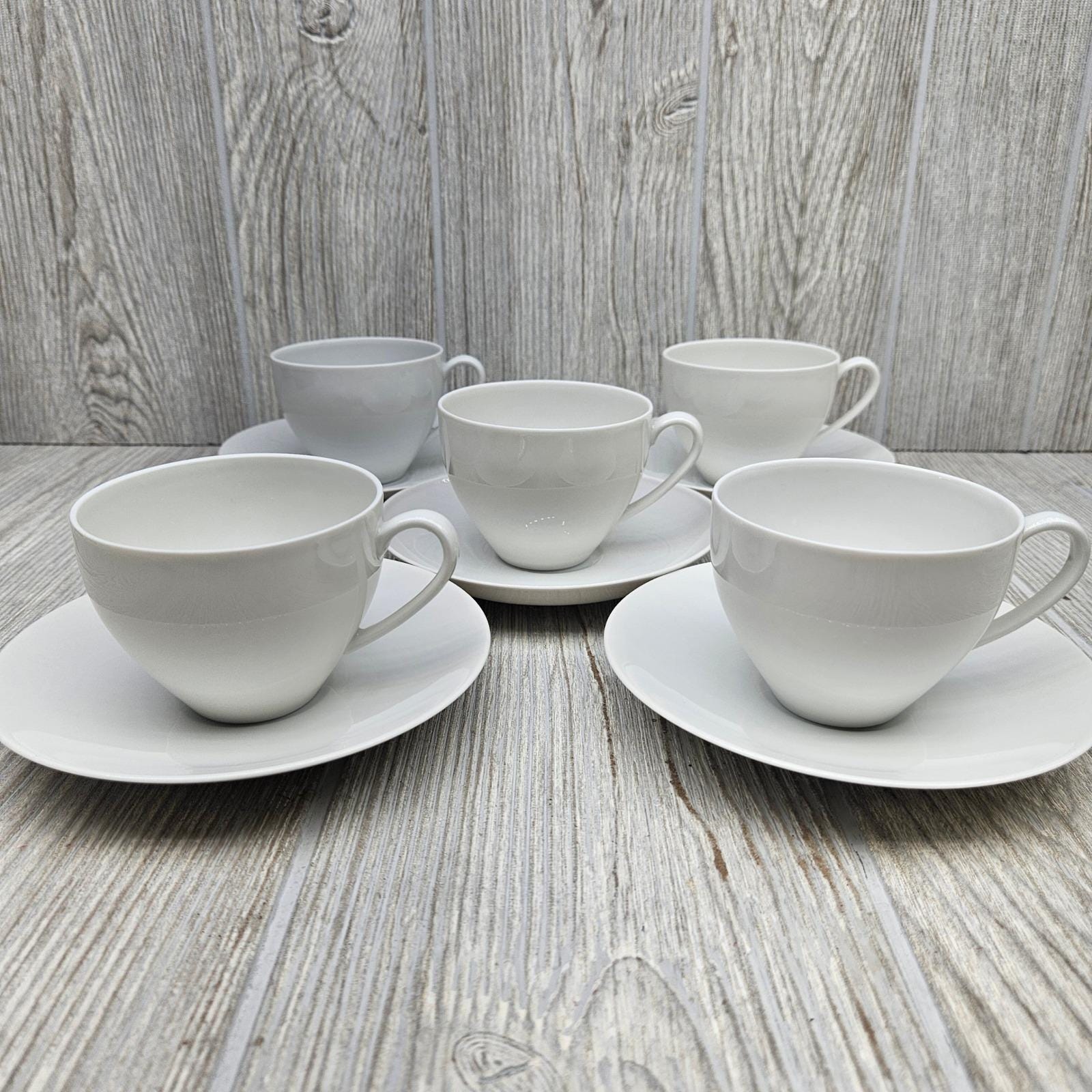 Arzberg White Flat Cup and Saucer Set of 5 Germany Minimalist