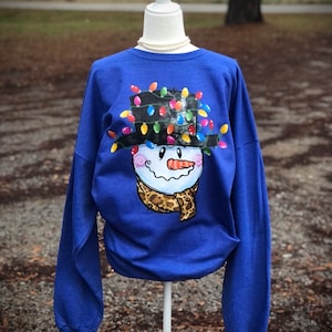 Snowman Sweatshirt | Snowman Shirt | Snowman | Christmas Sweatshirt | Christmas | Christmas Lights Shirt | Leopard Snowman Shirt | Leopard