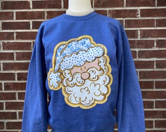 Christmas Sweatshirt | Santa Sweatshirt | Chinoiserie Sweatshirt | Chinoiserie Santa | Blue Santa Sweatshirt | Christmas Shirt | Glitter
