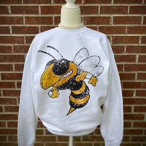 Yellow Jackets Sweatshirt | Jackets Sweatshirt | Yellow Jackets Football | Preppy Yellow Jackets Mascot | Jackets Sweatshirt | FAUX SEQUINS