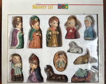 Set di presepe vivente vintage per le feste, 12 pezzi, figure natalizie, periodo natalizio