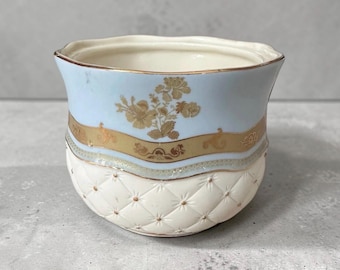 Croscill Home Napoleon Blue and Gold Quilted Ceramic Vanity Jar - No Lid