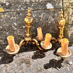 Vintage French Brass Wall Sconces x2– Ornate Rococo Candle Holders – Antique Electric Wall Lights – Rewireable or Use with Flameless Candles