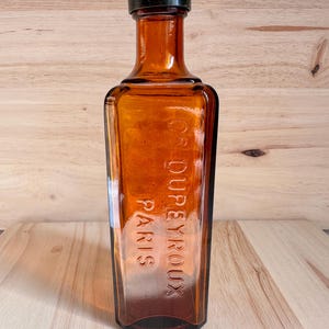 French True Vintage Amber Bottle Medicine Apothecary Bottle Dr. Dupeyroux Paris. Collectible Glass Antique  ELIXIR ANTI-BACILLAIRE