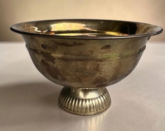 Vintage Brass Pedestal Bowl Aged Patina Footed Centerpiece Decor